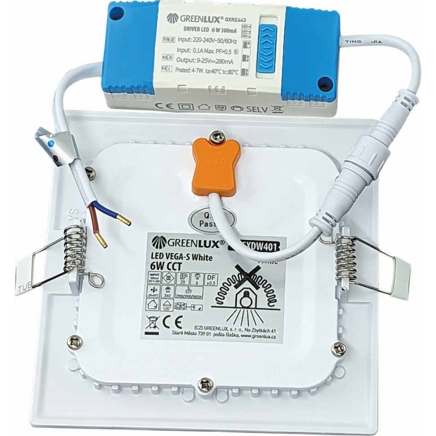 LED upotettava valo VEGA LED/6W/230V 2900/3900/5800K 12,5x12,5 cm valkoinen