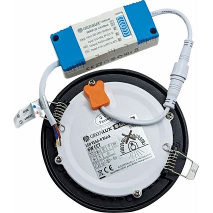 LED upotettava valo VEGA LED/6W/230V 2900/3900/5800K halkaisija 12,5 cm musta