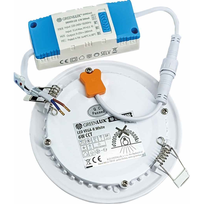 LED upotettava valo VEGA LED/6W/230V 2900/3900/5800K halkaisija 12,5 cm valkoinen