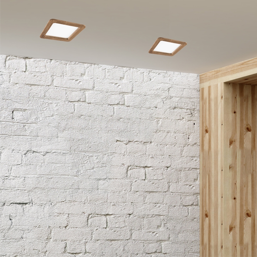 LED upotettava valo WOODY SPOT LED/17W/230V 3000K saksanpähkinä 18,5x18,5 cm