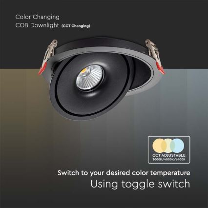 LED Upotettu kohdevalo LED/12W/230V 3000/4000/6400K halkaisija 12 cm musta