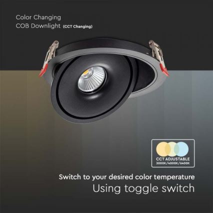 LED Upotettu kohdevalo LED/20W/230V 3000/4000/6400K halkaisija 16,5 cm musta
