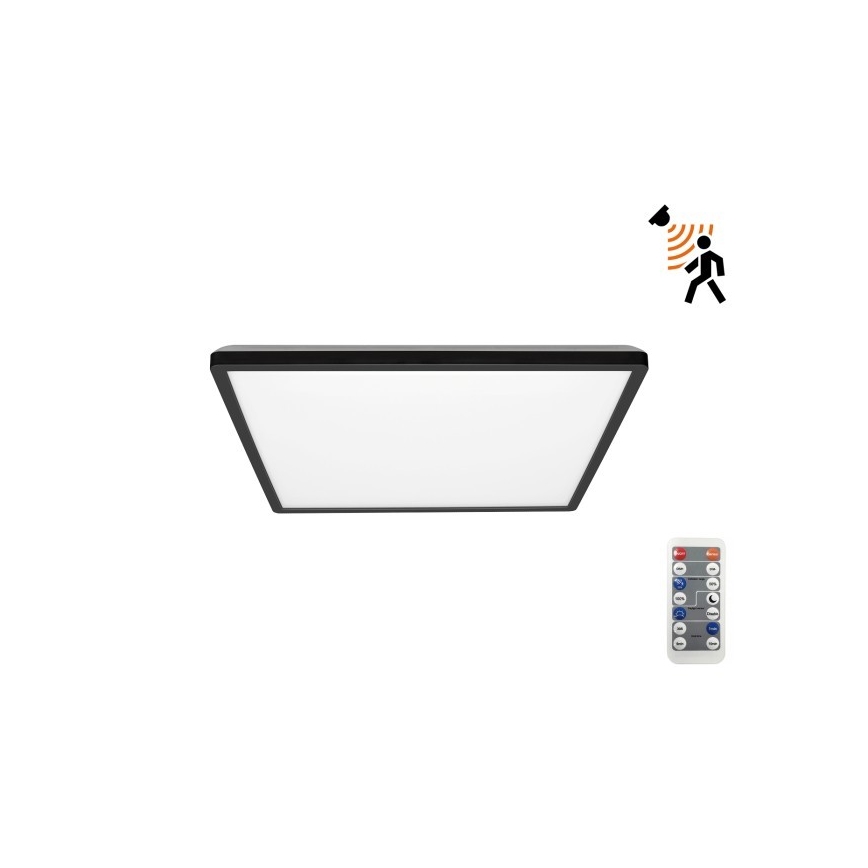LED Kylpyhuoneen valaisin liike- ja hämärätunnistimella NIVERA LED/12W/230V IP54 3000/4000/6000K 22,5x22,5 cm musta + kauko-ohjaus