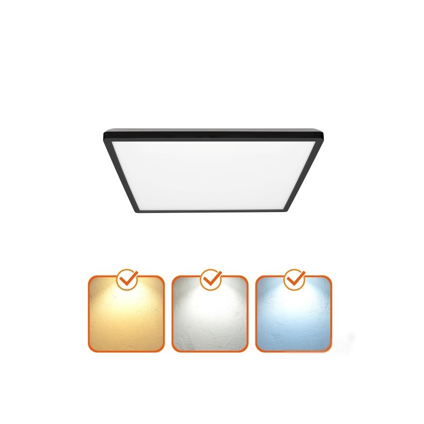 LED Kylpyhuoneen valaisin liike- ja hämärätunnistimella NIVERA LED/12W/230V IP54 3000/4000/6000K 22,5x22,5 cm musta + kauko-ohjaus