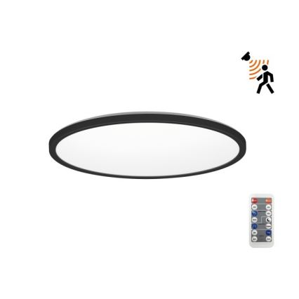 LED Kylpyhuoneen valaisin liike- ja hämärätunnistimella NIVERA LED/18W/230V IP54 3000/4000/6000K halkaisija 30 cm musta + kauko-ohjaus