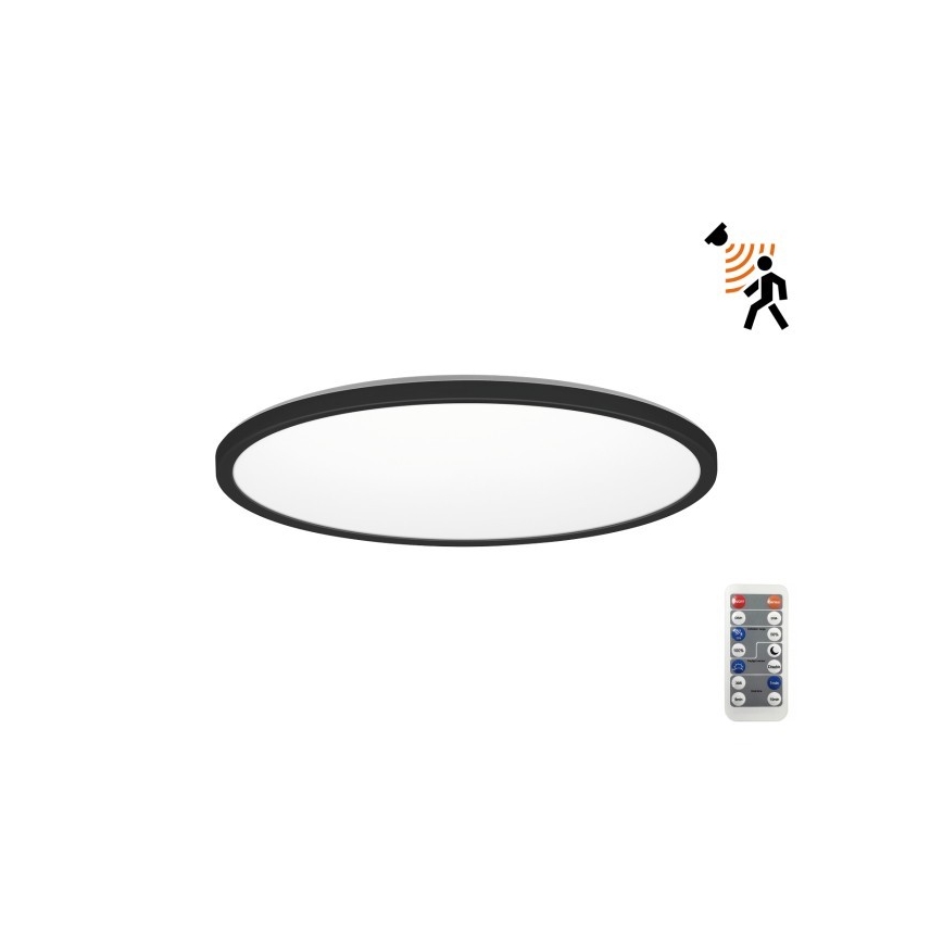 LED Kylpyhuoneen valaisin liike- ja hämärätunnistimella NIVERA LED/18W/230V IP54 3000/4000/6000K halkaisija 30 cm musta + kauko-ohjaus