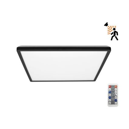 LED Kylpyhuoneen valaisin liike- ja hämärätunnistimella NIVERA LED/24W/230V IP54 3000/4000/6000K 30x30 cm musta + kauko-ohjaus
