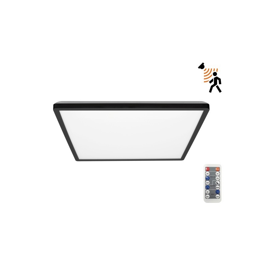 LED Kylpyhuoneen valaisin liike- ja hämärätunnistimella NIVERA LED/24W/230V IP54 3000/4000/6000K 30x30 cm musta + kauko-ohjaus