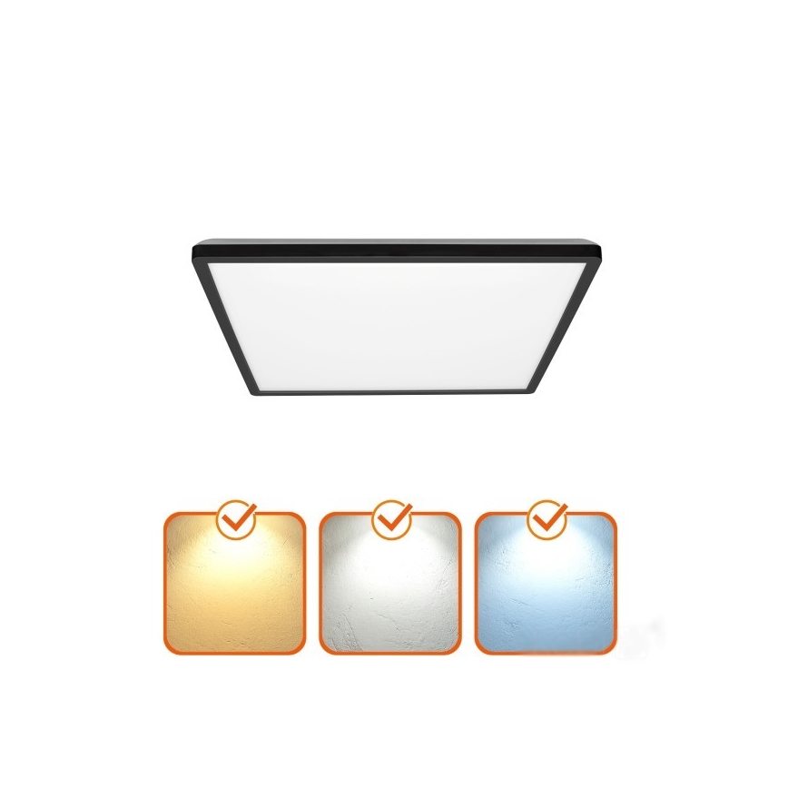 LED Kylpyhuoneen valaisin liike- ja hämärätunnistimella NIVERA LED/24W/230V IP54 3000/4000/6000K 30x30 cm musta + kauko-ohjaus
