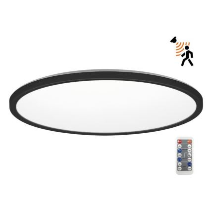 LED Kylpyhuoneen valaisin liike- ja hämärätunnistimella NIVERA LED/32W/230V IP54 3000/4000/6000K halkaisija 42 cm musta + kauko-ohjaus