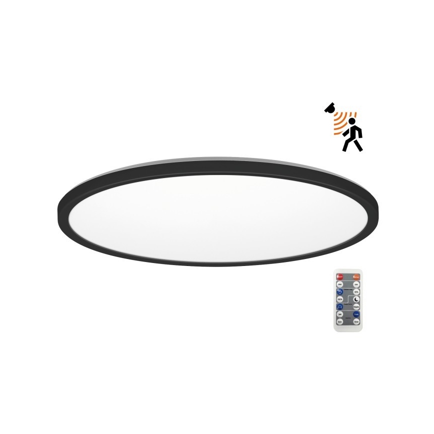 LED Kylpyhuoneen valaisin liike- ja hämärätunnistimella NIVERA LED/32W/230V IP54 3000/4000/6000K halkaisija 42 cm musta + kauko-ohjaus