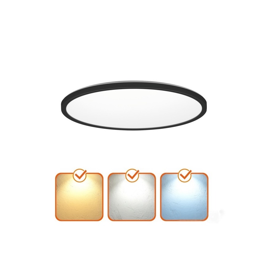LED Kylpyhuoneen valaisin liike- ja hämärätunnistimella NIVERA LED/32W/230V IP54 3000/4000/6000K halkaisija 42 cm musta + kauko-ohjaus