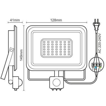 LED-valonheitin anturilla LED/20W/230V 4000K IP44