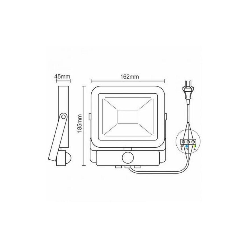 LED-valonheitin anturilla LED/20W/265V 1800lm valkoinen IP65