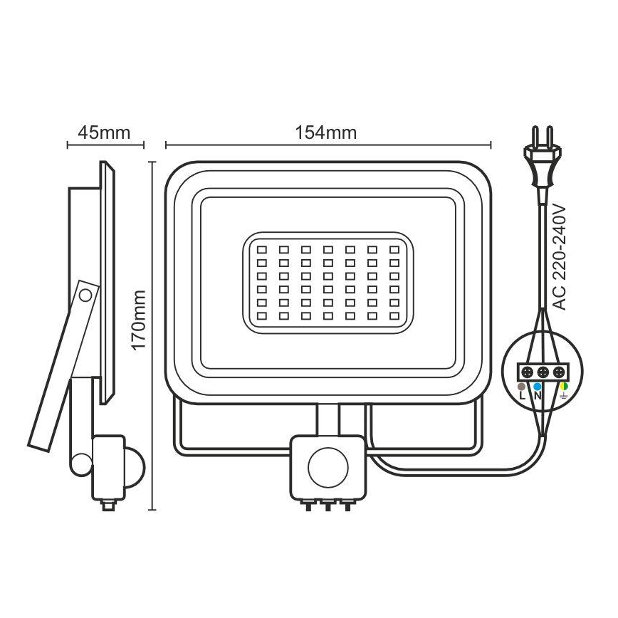 LED-valonheitin anturilla LED/30W/230V 4000K IP44