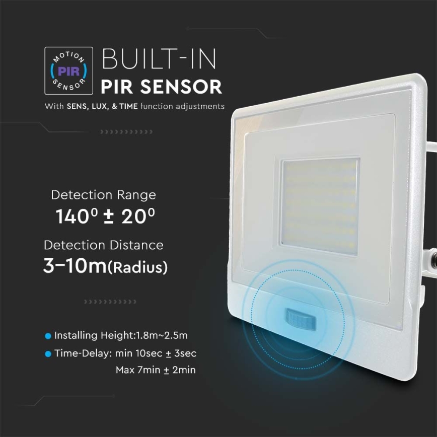 LED-valonheitin anturilla LED/50W/230V 4000K IP65 valkoinen