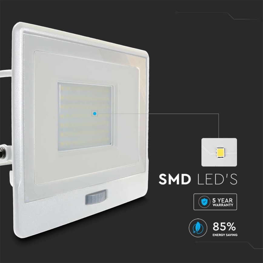 LED-valonheitin anturilla LED/50W/230V 4000K IP65 valkoinen