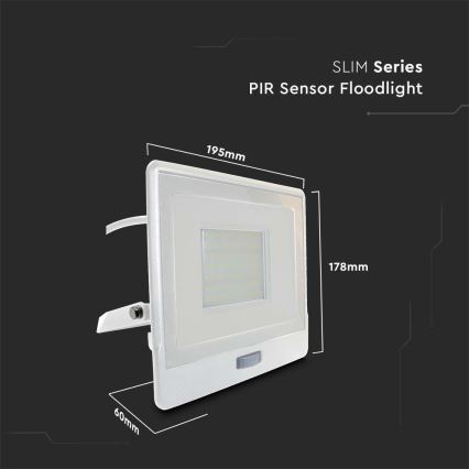 LED-valonheitin anturilla LED/50W/230V 4000K IP65 valkoinen