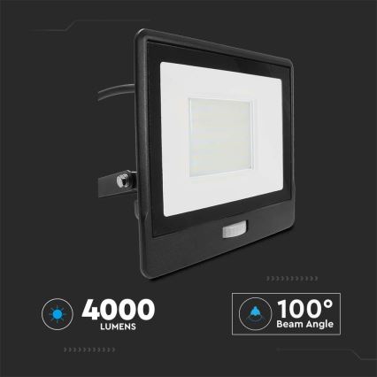 LED-valonheitin anturilla LED/50W/230V 6500K IP65 musta