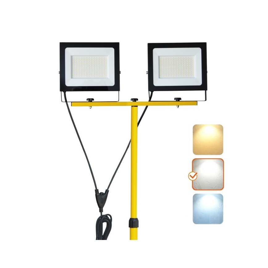 LED Valonheitin jalustalla TIGRA 2xLED/100W/230V 4000K IP54 musta/keltainen
