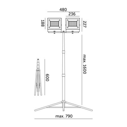 LED Valonheitin jalustalla TIGRA 2xLED/100W/230V 4000K IP54 musta/keltainen