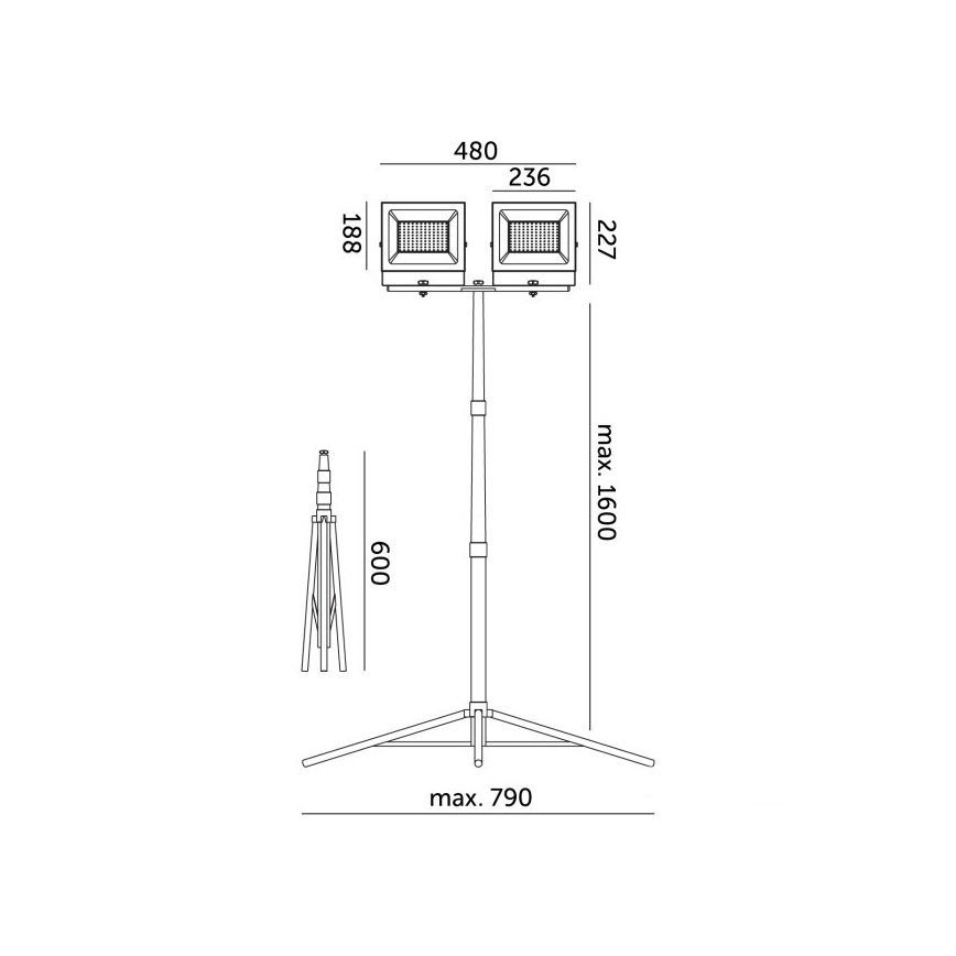 LED Valonheitin jalustalla TIGRA 2xLED/100W/230V 4000K IP54 musta/keltainen