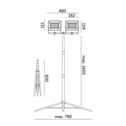 LED Valonheitin jalustalla TIGRA 2xLED/50W/230V 4000K IP54 musta/keltainen