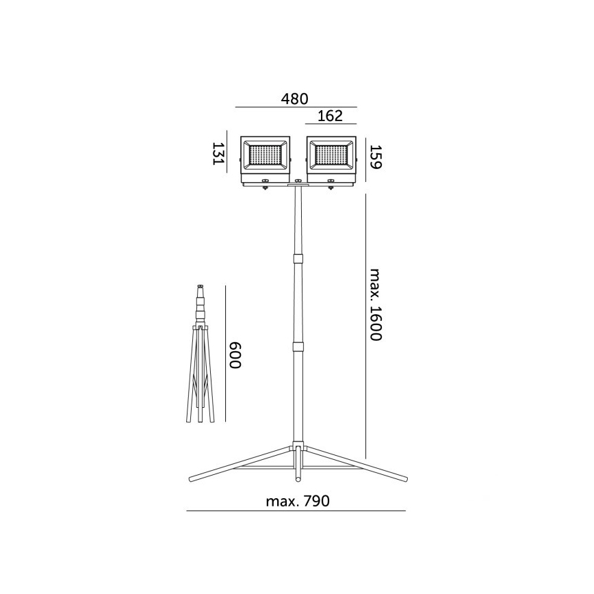 LED Valonheitin jalustalla TIGRA 2xLED/50W/230V 4000K IP54 musta/keltainen