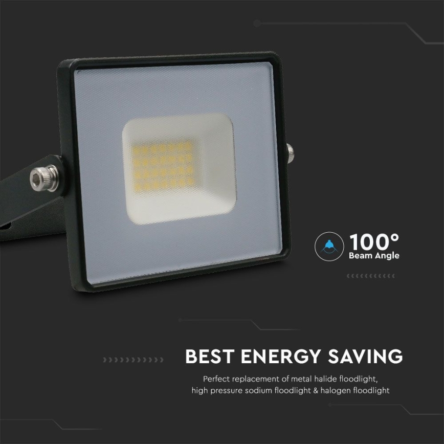 LED-valonheitin LED/20W/230V 6500K IP65 musta