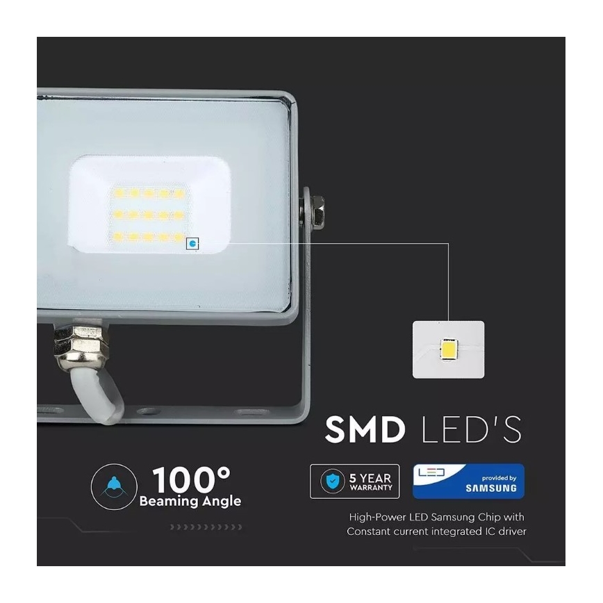 LED-valonheitin SAMSUNG CHIP LED/10W/230V IP65 4000K harmaa