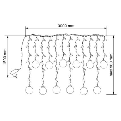 LED Valoverho WISH BALLS 108xLED/8 toiminnot 4,5 m lämpimänvalkoinen