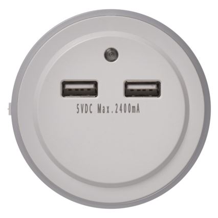 LED-yövalo pistorasian valotunnistimella + 2xUSB 3xLED / 0,3W / 230V