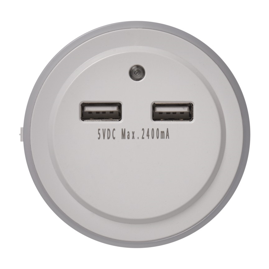 LED-yövalo pistorasian valotunnistimella + 2xUSB 3xLED / 0,3W / 230V