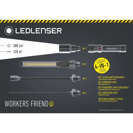 Ledlenser WORKERS FRIEND - himmennettävä, ladattava LED-työlamppu, 2500 mAh, 280 lm, 80 h, musta