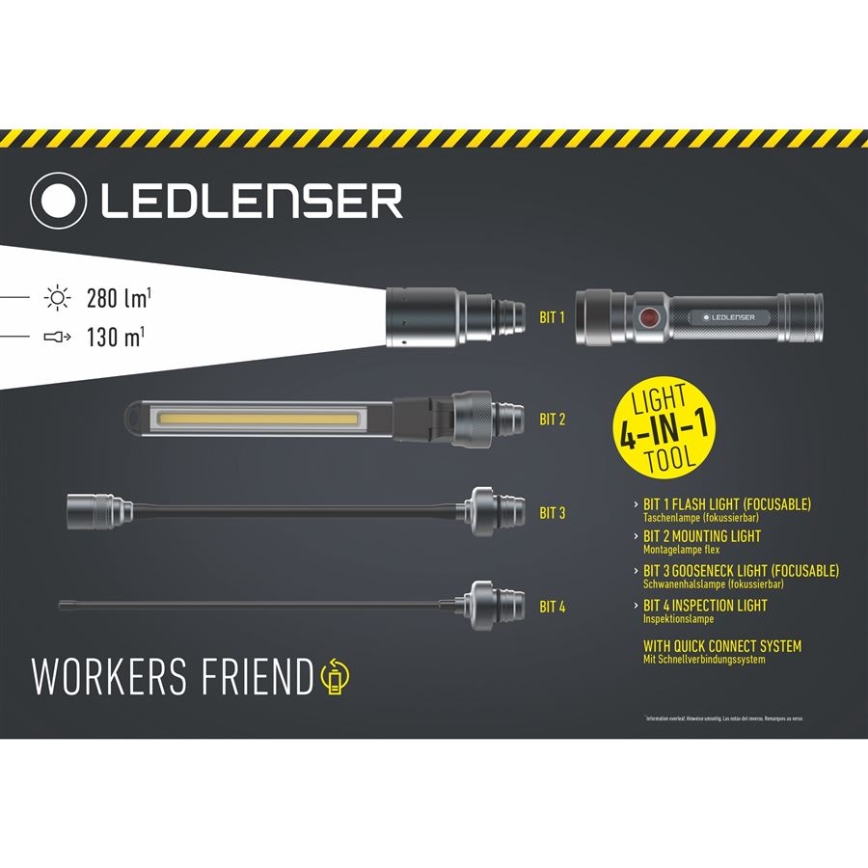 Ledlenser WORKERS FRIEND - himmennettävä, ladattava LED-työlamppu, 2500 mAh, 280 lm, 80 h, musta