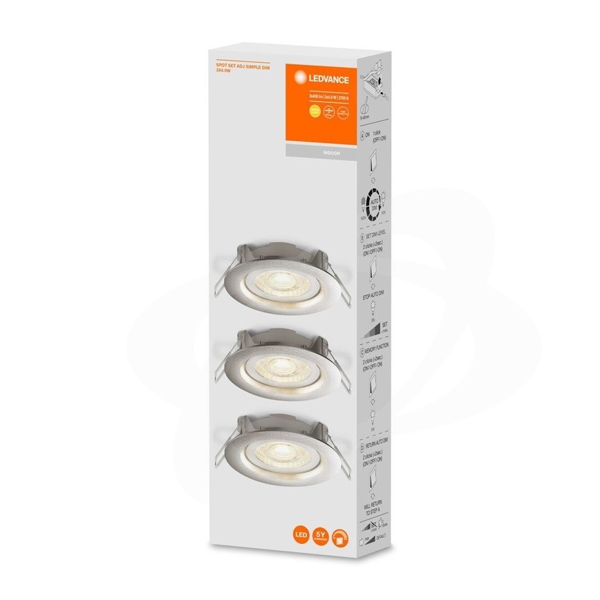 Ledvance - 3 kpl himennettäviä uppoasennettavia LED-alasvaloja SIMPLE LED/4,9W/230V