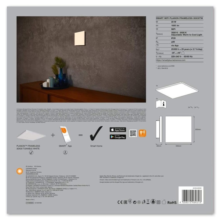 Ledvance - LED Himmennysvalo SMART+ FRAMELESS LED/20W/230V 3000K-6500K Wi-Fi