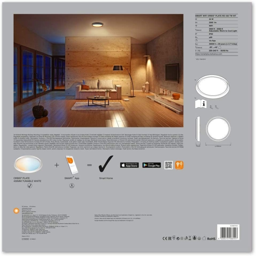 Ledvance - LED Himmennysvalo SMART+ PLATE LED/24W/230V 3000K-6500K Wi-Fi