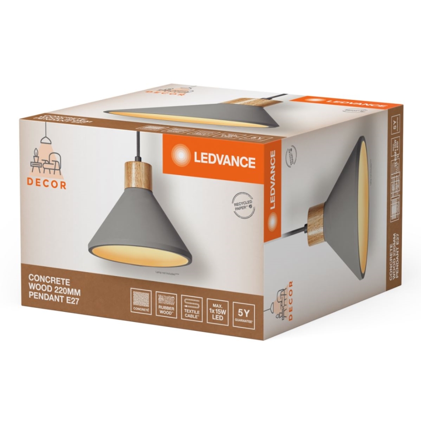 Ledvance - Kattokruunu johdossa DECOR CONCRETE 1xE27/15W/230V halkaisija 22 cm betoni harmaa