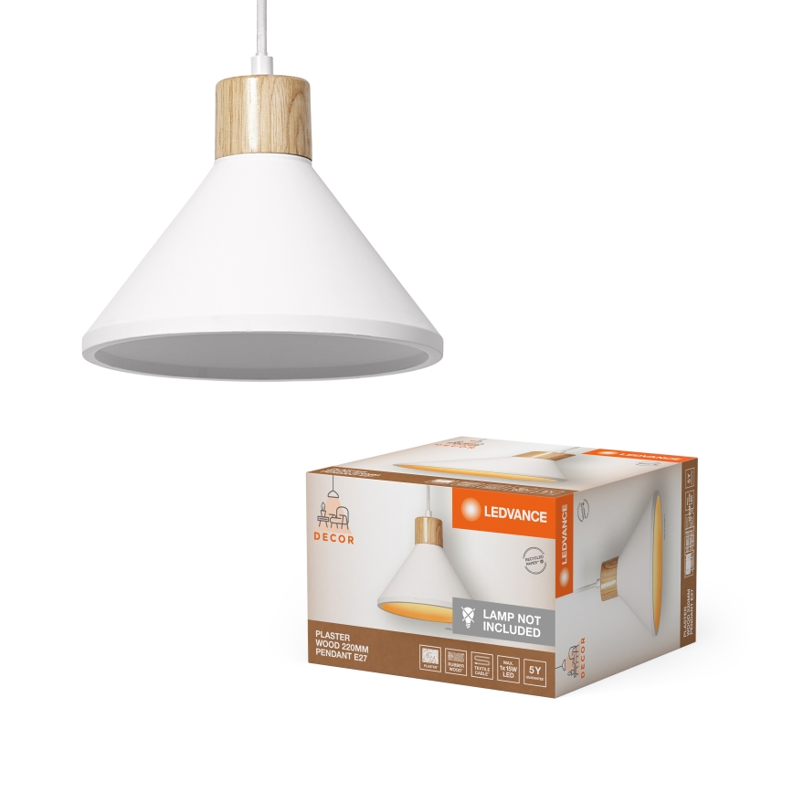 Ledvance - Kattokruunu johdossa DECOR PLASTER 1xE27/25W/230V halkaisija 22 cm muovit valkoinen