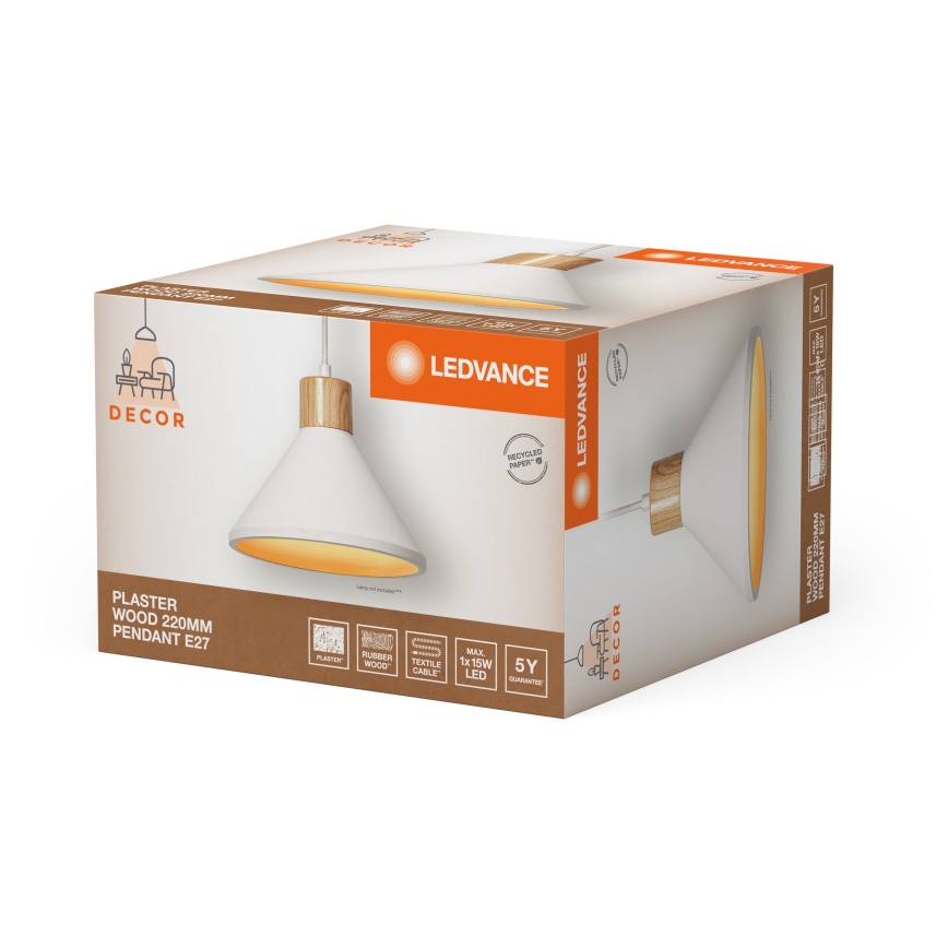 Ledvance - Kattokruunu johdossa DECOR PLASTER 1xE27/25W/230V halkaisija 22 cm muovit valkoinen