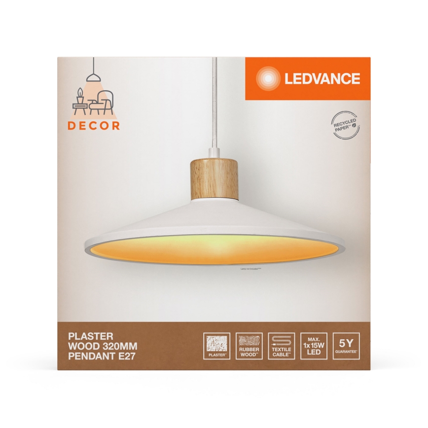 Ledvance - Kattokruunu johdossa DECOR PLASTER 1xE27/25W/230V halkaisija 32 cm muovit valkoinen