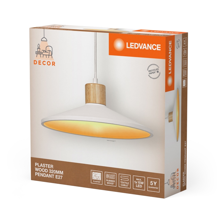 Ledvance - Kattokruunu johdossa DECOR PLASTER 1xE27/25W/230V halkaisija 32 cm muovit valkoinen