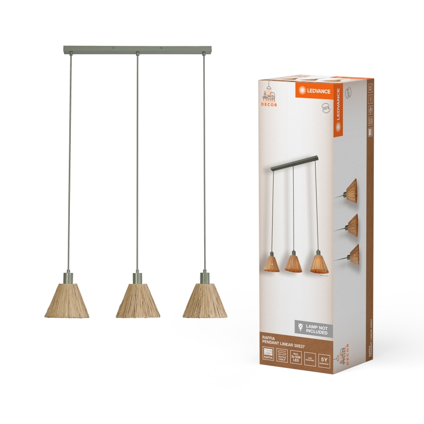 Ledvance - Kattokruunu johdossa DECOR RAFFIA 3xE27/15W/230V juuttinaru