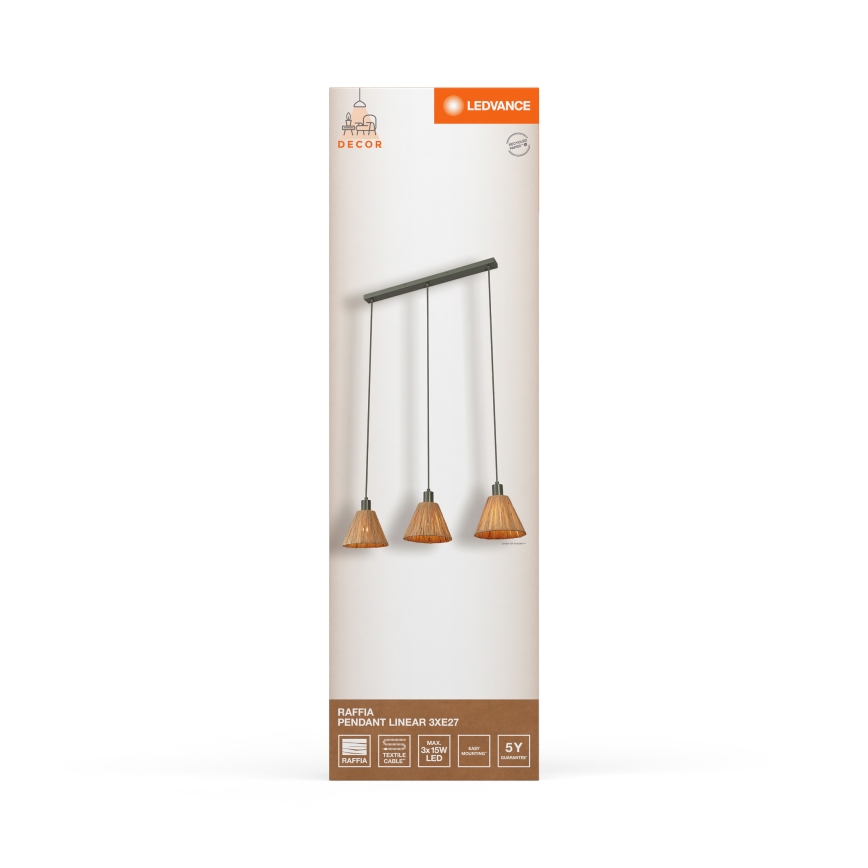 Ledvance - Kattokruunu johdossa DECOR RAFFIA 3xE27/15W/230V juuttinaru