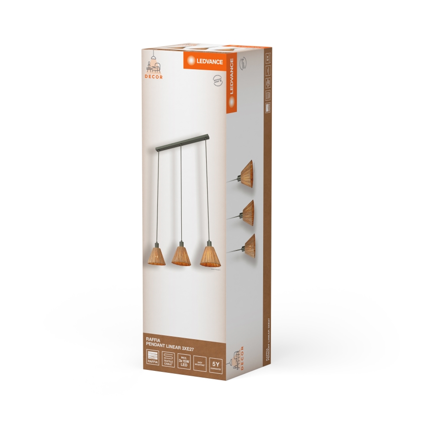 Ledvance - Kattokruunu johdossa DECOR RAFFIA 3xE27/15W/230V juuttinaru