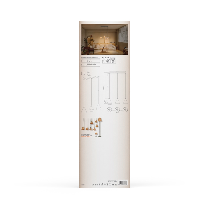 Ledvance - Kattokruunu johdossa DECOR RAFFIA 3xE27/15W/230V juuttinaru