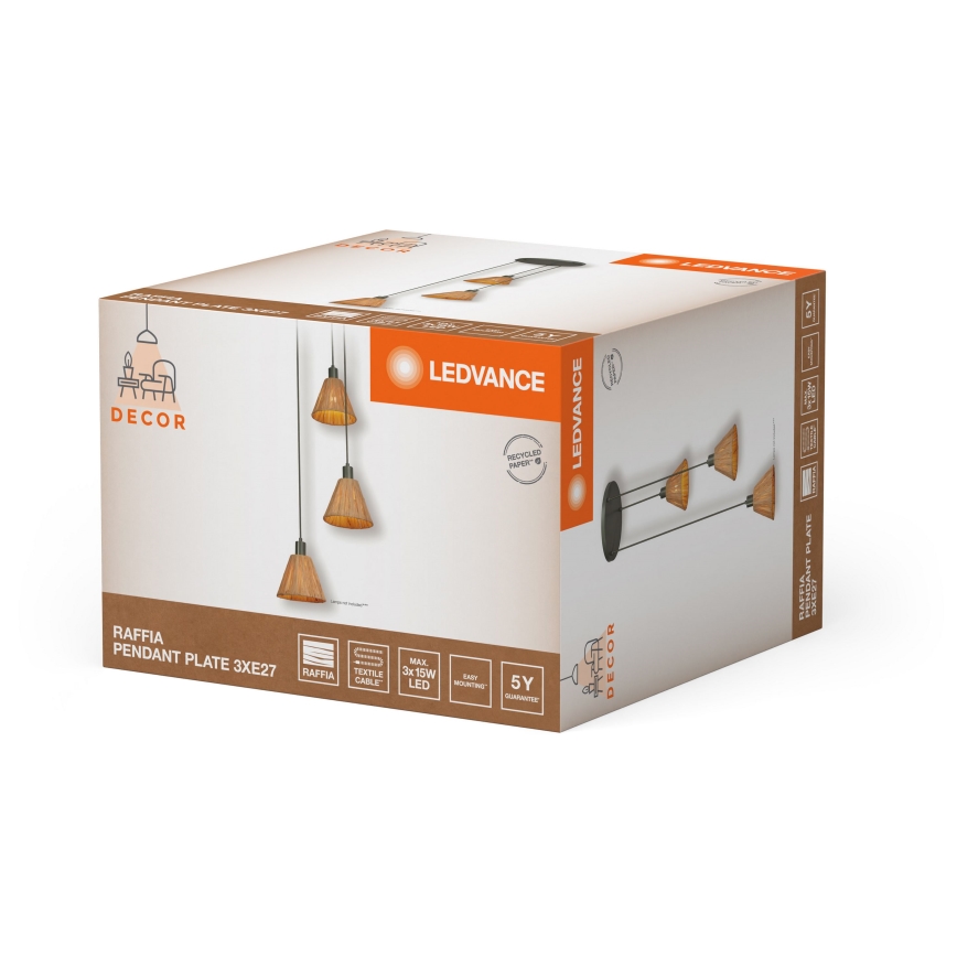 Ledvance - Kattokruunu johdossa DECOR RAFFIA 3xE27/15W/230V juuttinaru