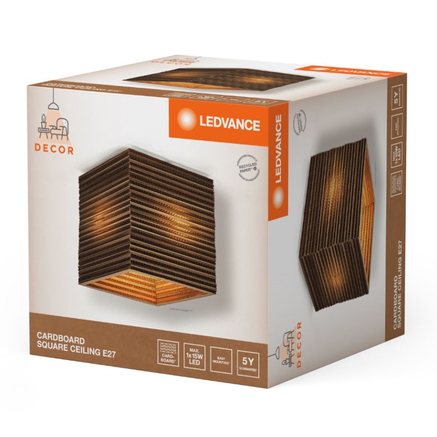 Ledvance - Kattovalo DECOR CARDBOARD 1xE27/15W/230V 25x25 cm