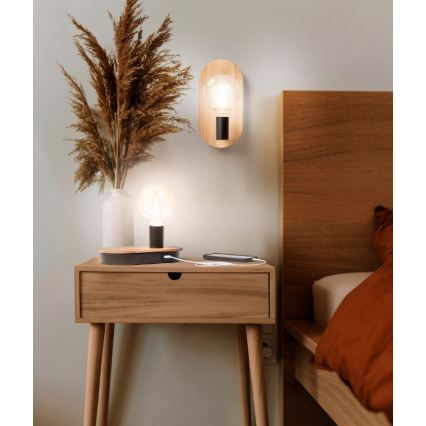 Ledvance - Kosketuspöytälamppu kanssa USB connector DECOR WOOD 1xE27/8W/230V kumiviikuna